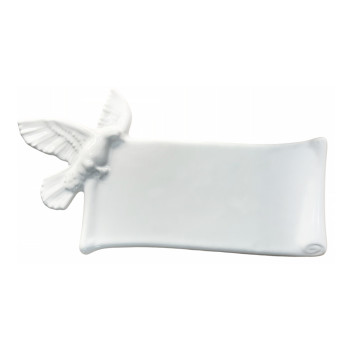 Porcelain parchment scroll with pigeon varius sizes, white Color