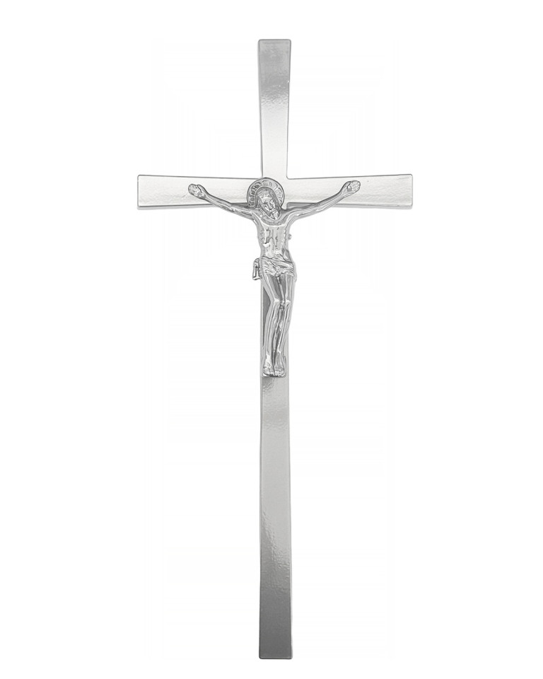 Aluminum cross with body 55 cm nickel