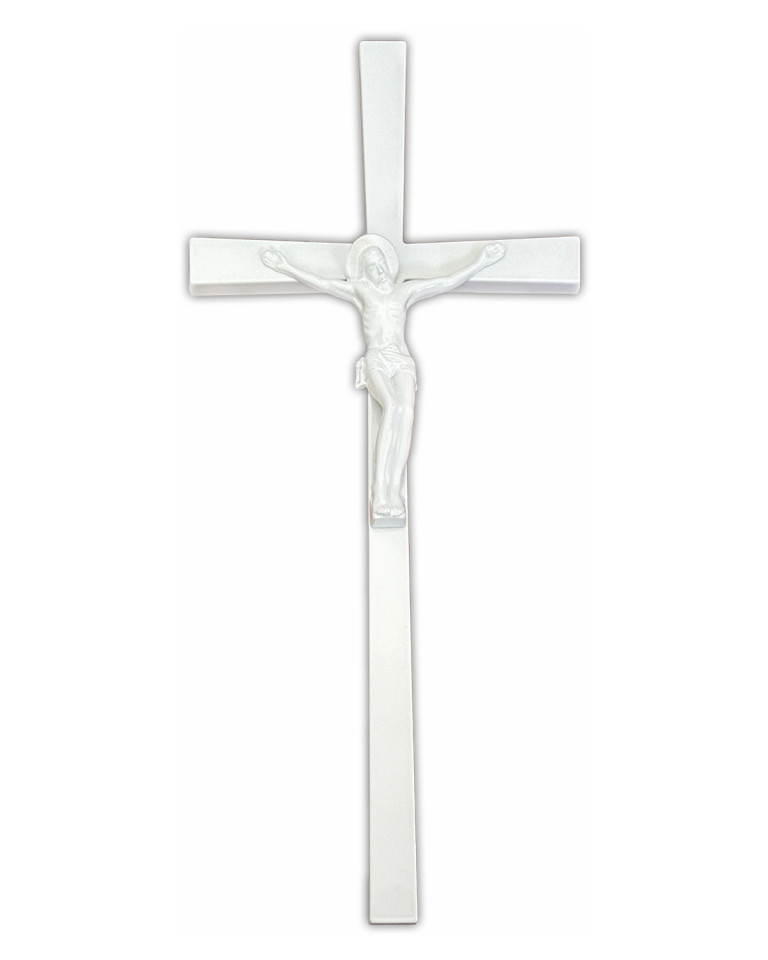 Aluminum cross with body 45 cm white