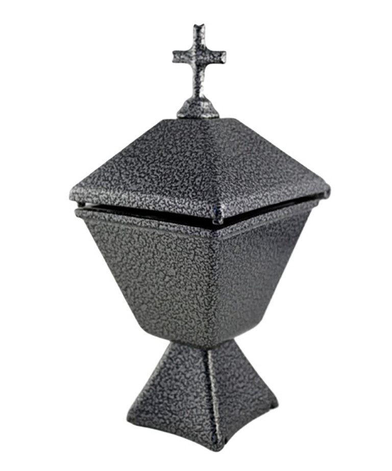 Silver - black incense burner with cross on the lid