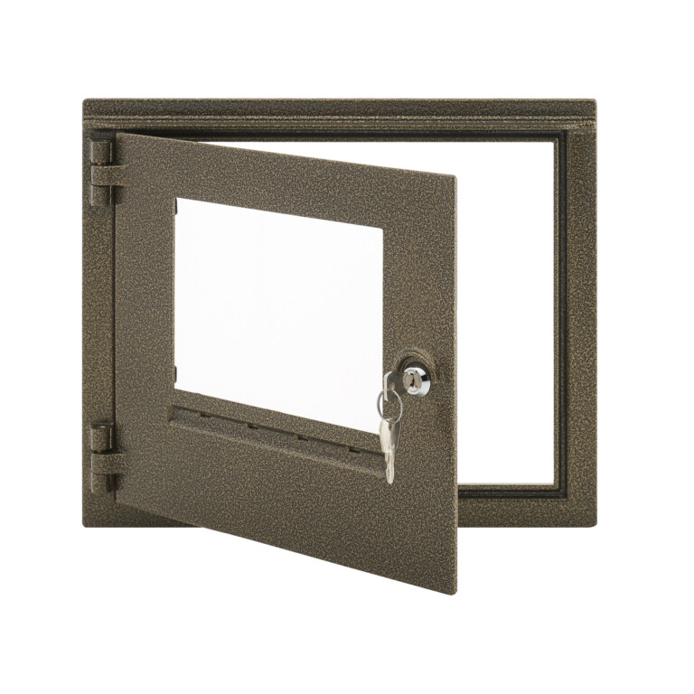 Aluminum door 25 x 30 cm with gold - black glass